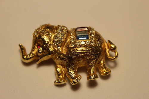 Tricolore-Jewelled Elephant Brooch