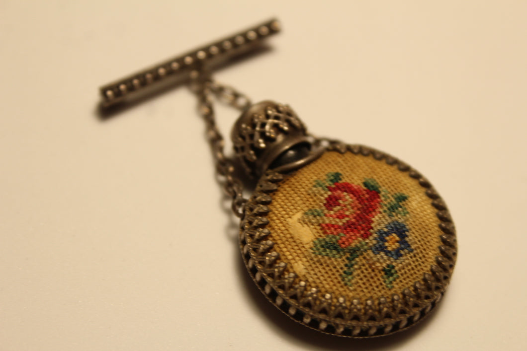 Antique Perfume Bottle Tapestry Brooch