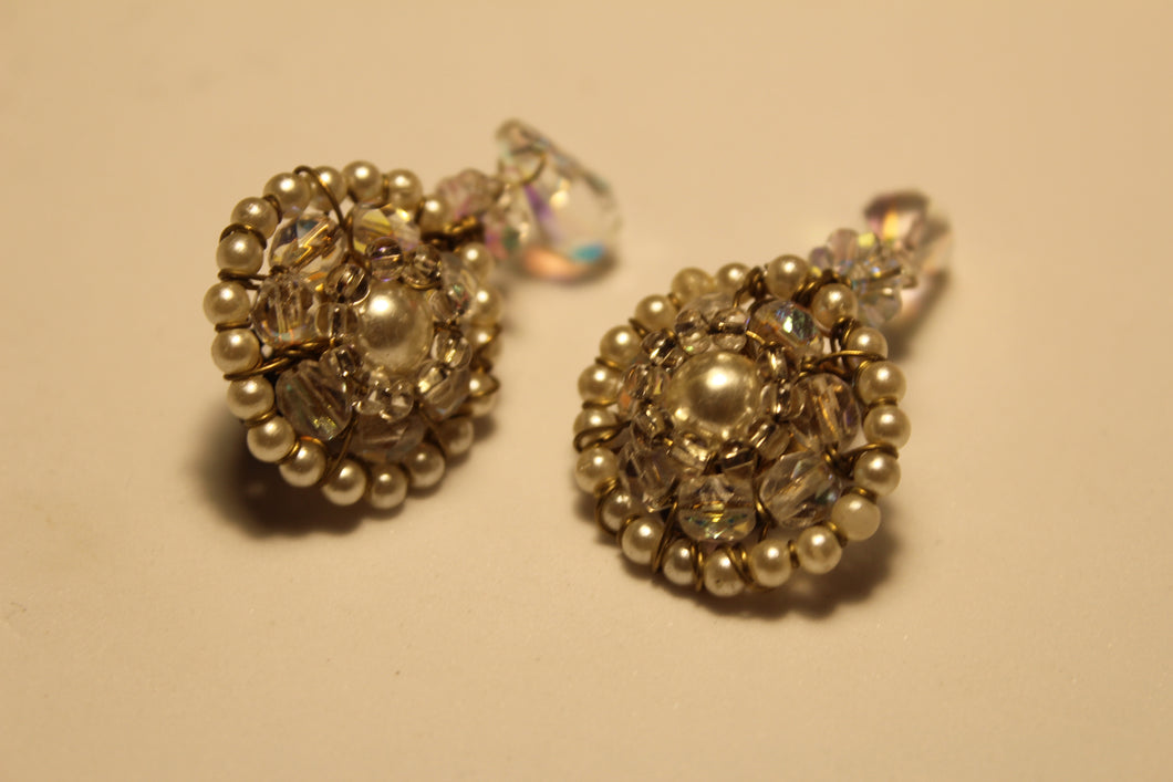 Faux Drop Pearl Earrings with Crystals