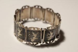 Vintage Square Panel Hinged Nielloware Bracelet