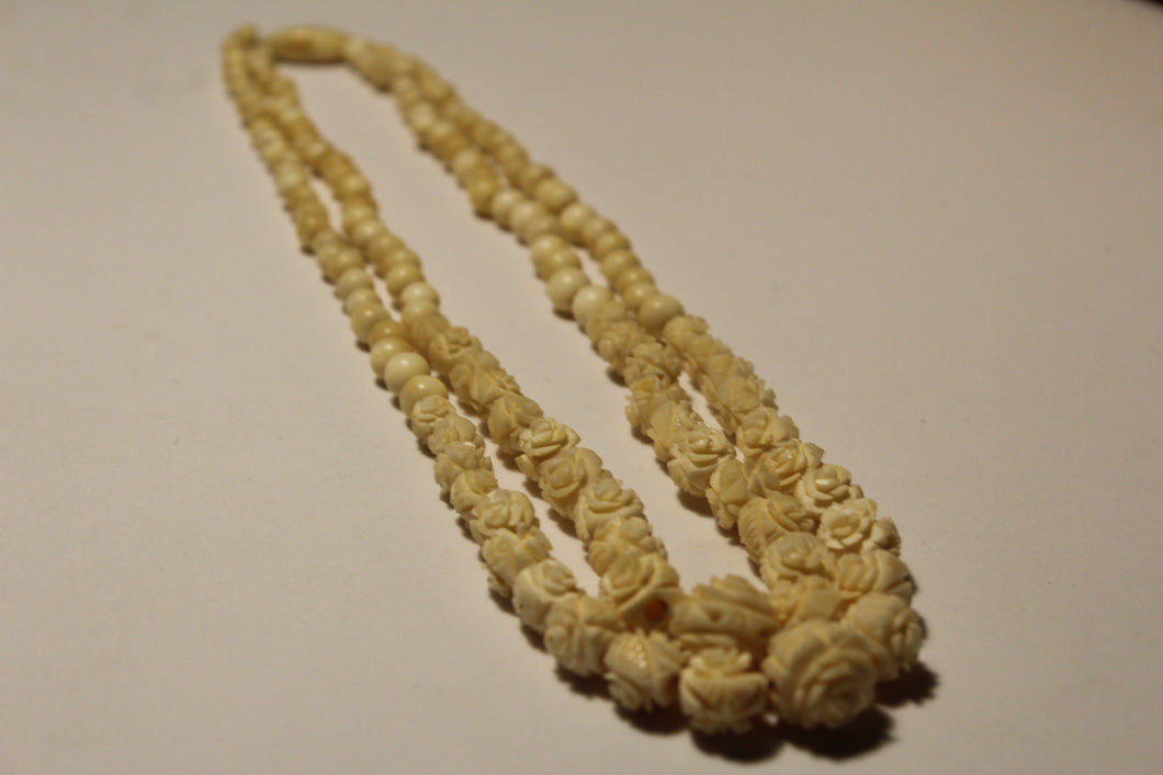Carved 40s Celluloid Rosebud Double Strand Necklace