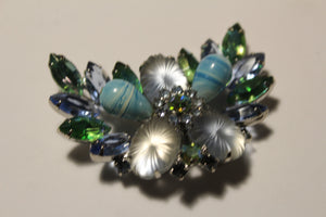 Vintage Art Glass Wreath Brooch with Marquise Cut Stones