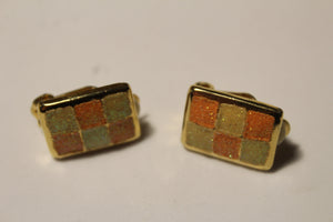 Vintage 1970s Checkerboard Clip On Earrings