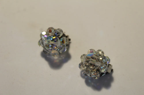 Vintage 1950s AB Crystal Glass Clip On Earrings