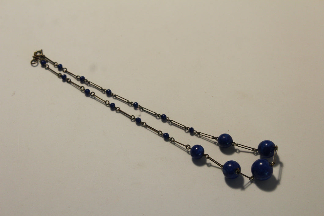 Art Deco Midnight Blue Art Glass Wired Necklace
