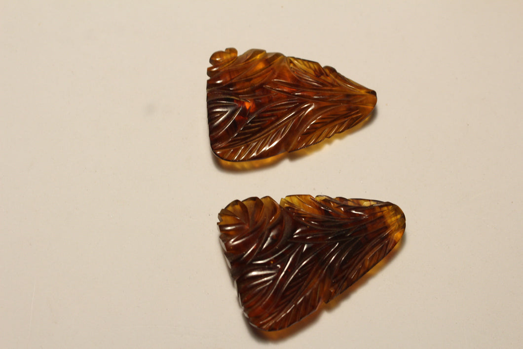 Vintage Carved Dark Honey Bakelite Fur Clips