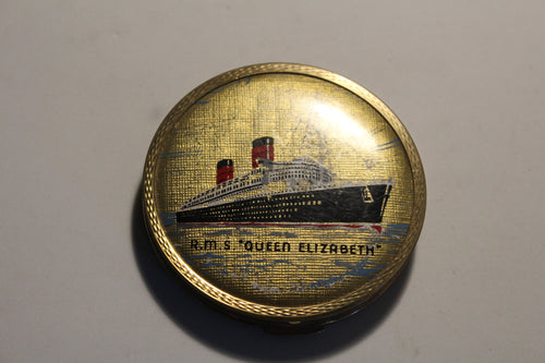 RMS Queen Elizabeth 1950s - 1960s Souvenir Compact by Stratton