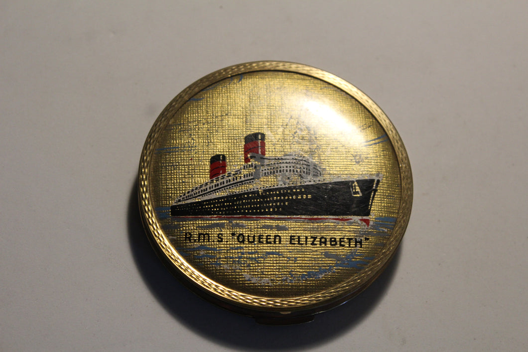 RMS Queen Elizabeth 1950s - 1960s Souvenir Compact by Stratton