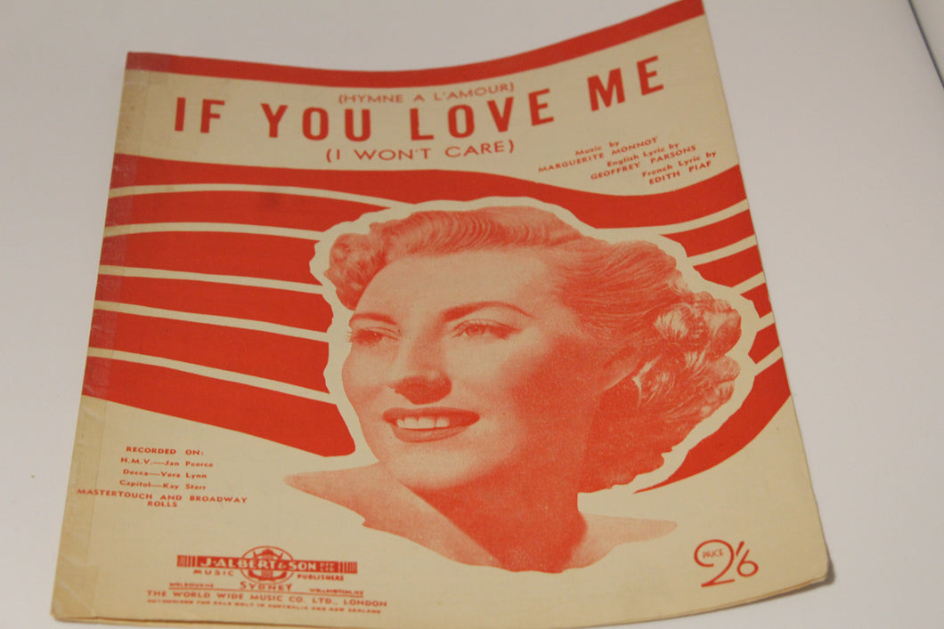 If You Love Me (I Won't Care) Sheet Music Ephemera