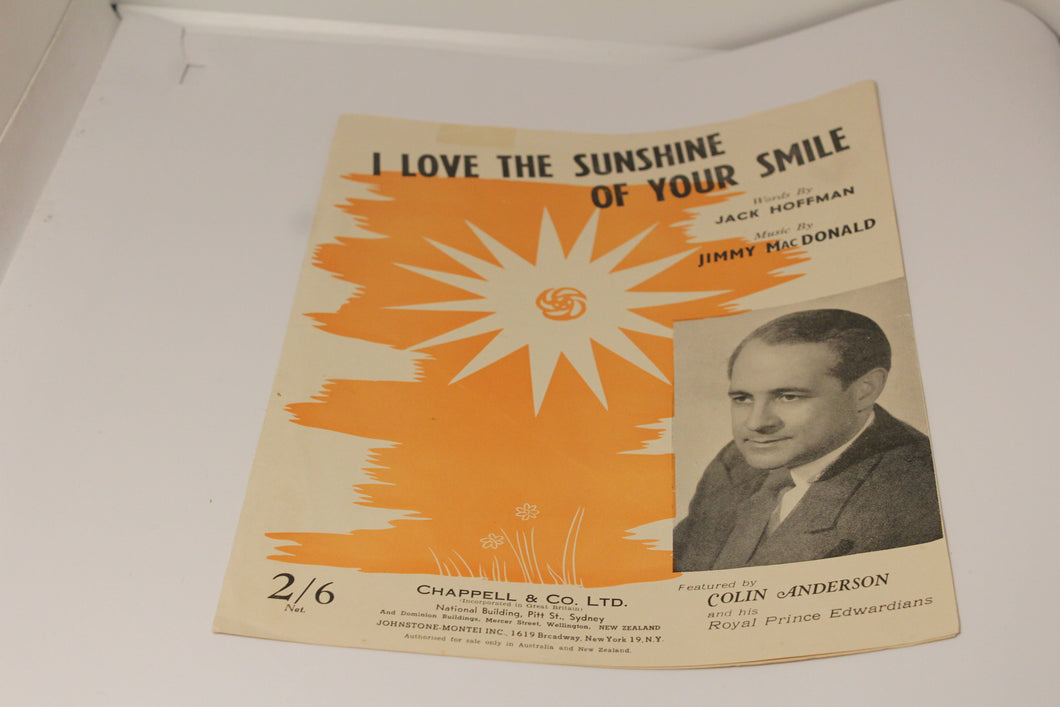 I Love The Sunshine Of Your Smile Sheet Music Ephemera
