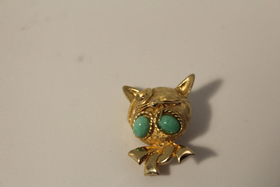 Crazy Cat Turquoise Blue Cabochon Brooch